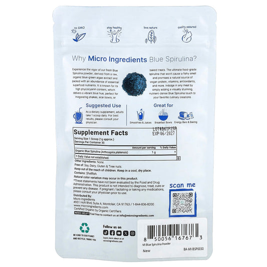 Micro Ingredients, Organic Blue Spirulina, 30 g (1.05 oz)