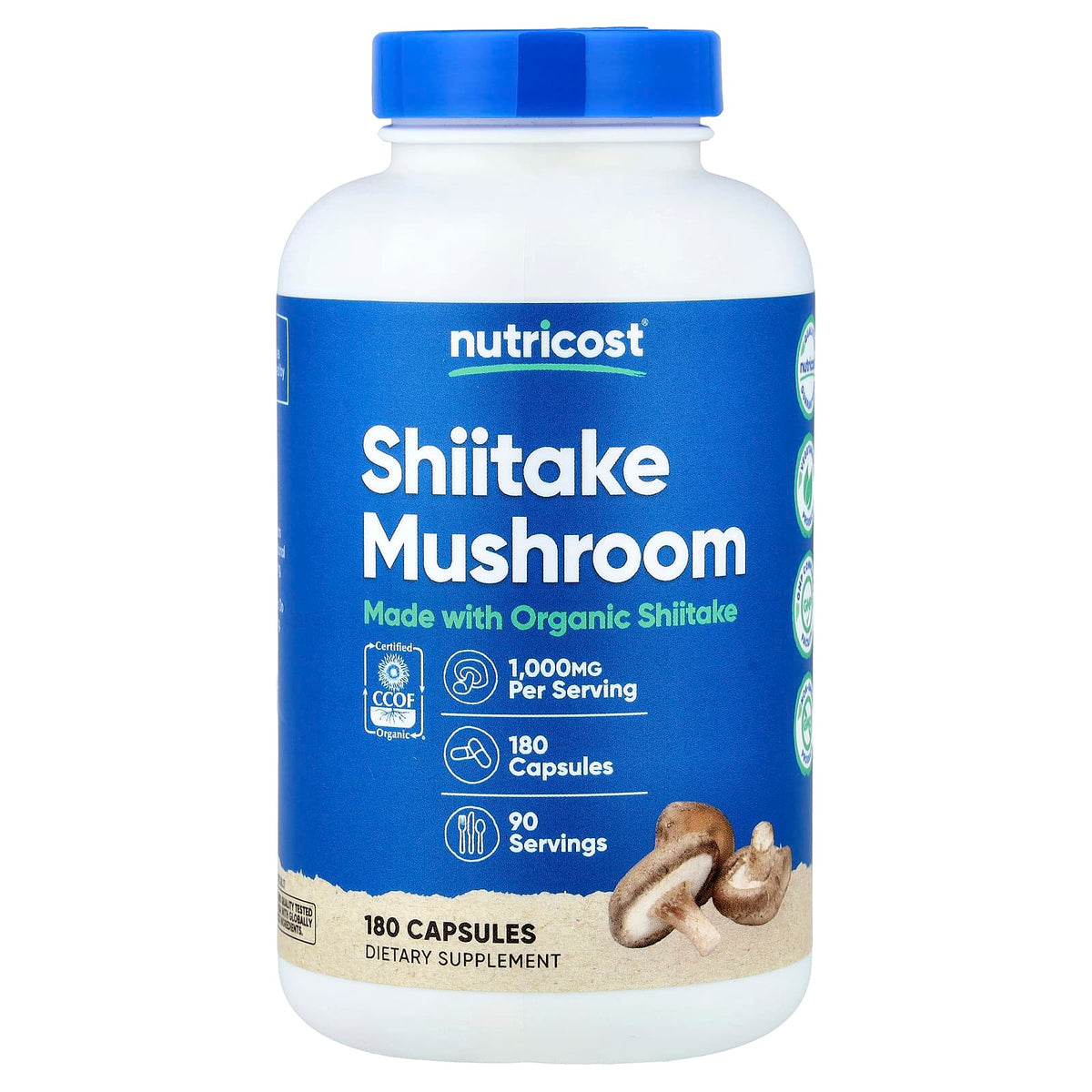 Nutricost, Shiitake Mushroom, 180 Capsules (500 mg per Capsule)
