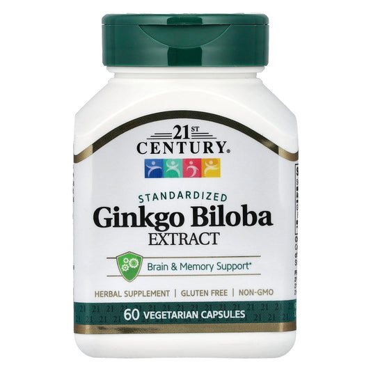 21st Century, Ginkgo Biloba Extract, Standardised, 60 Vegetarian Capsules (60 mg per Capsule)