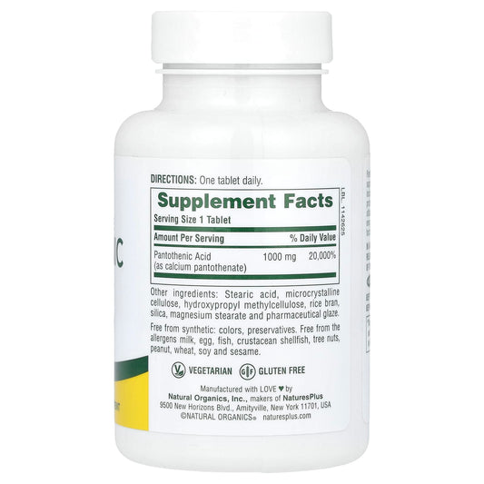 NaturesPlus, Pantothenic Acid, 1,000 mg, 60 Tablets