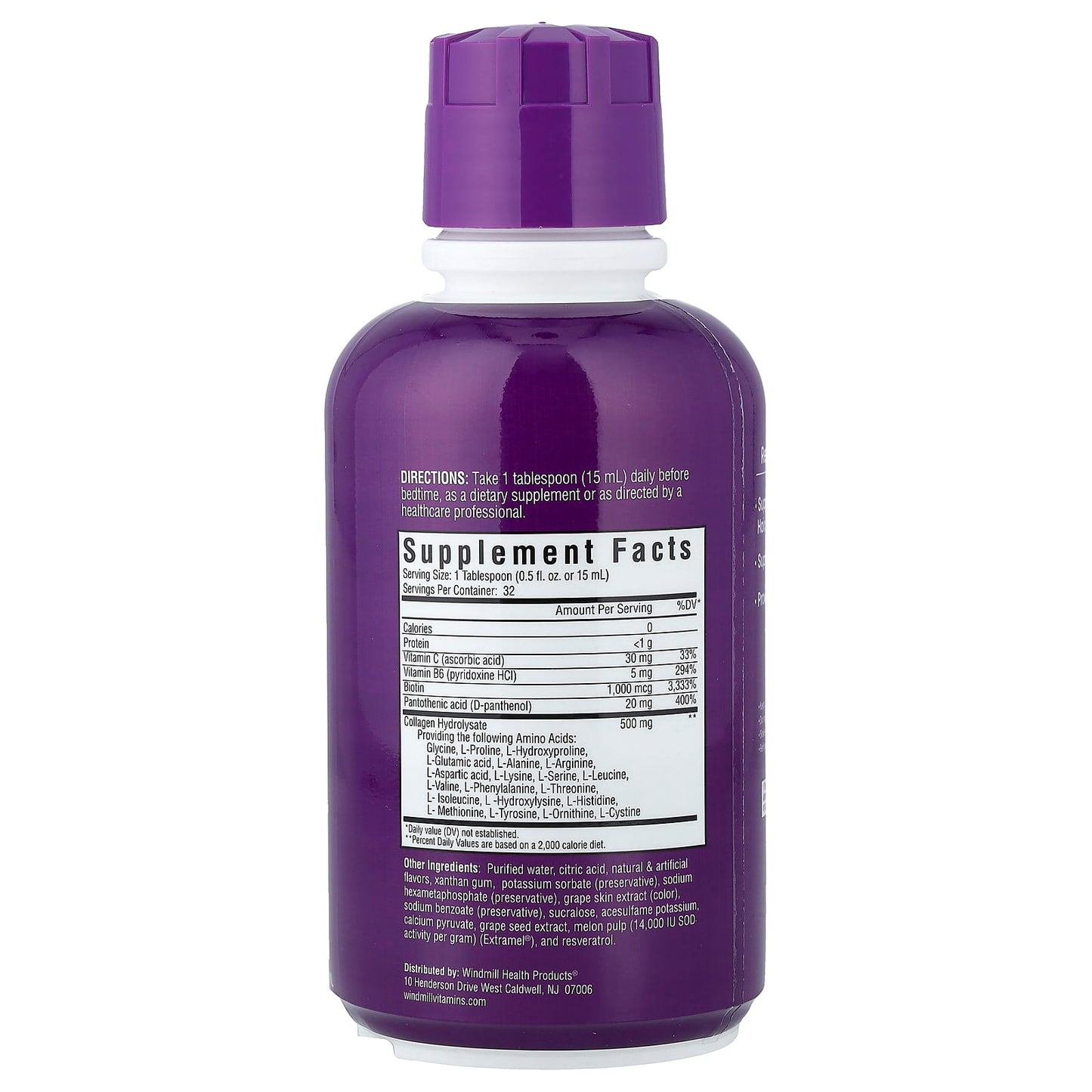 Rejuvicare, Collagen Beauty Formula, Liquid Complex With Amino Acids & Biotin, Grape, 16 fl oz (473 ml)