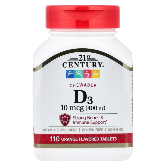 21st Century, Chewable Vitamin D3, Orange, 10 mcg (400 IU), 110 Tablets