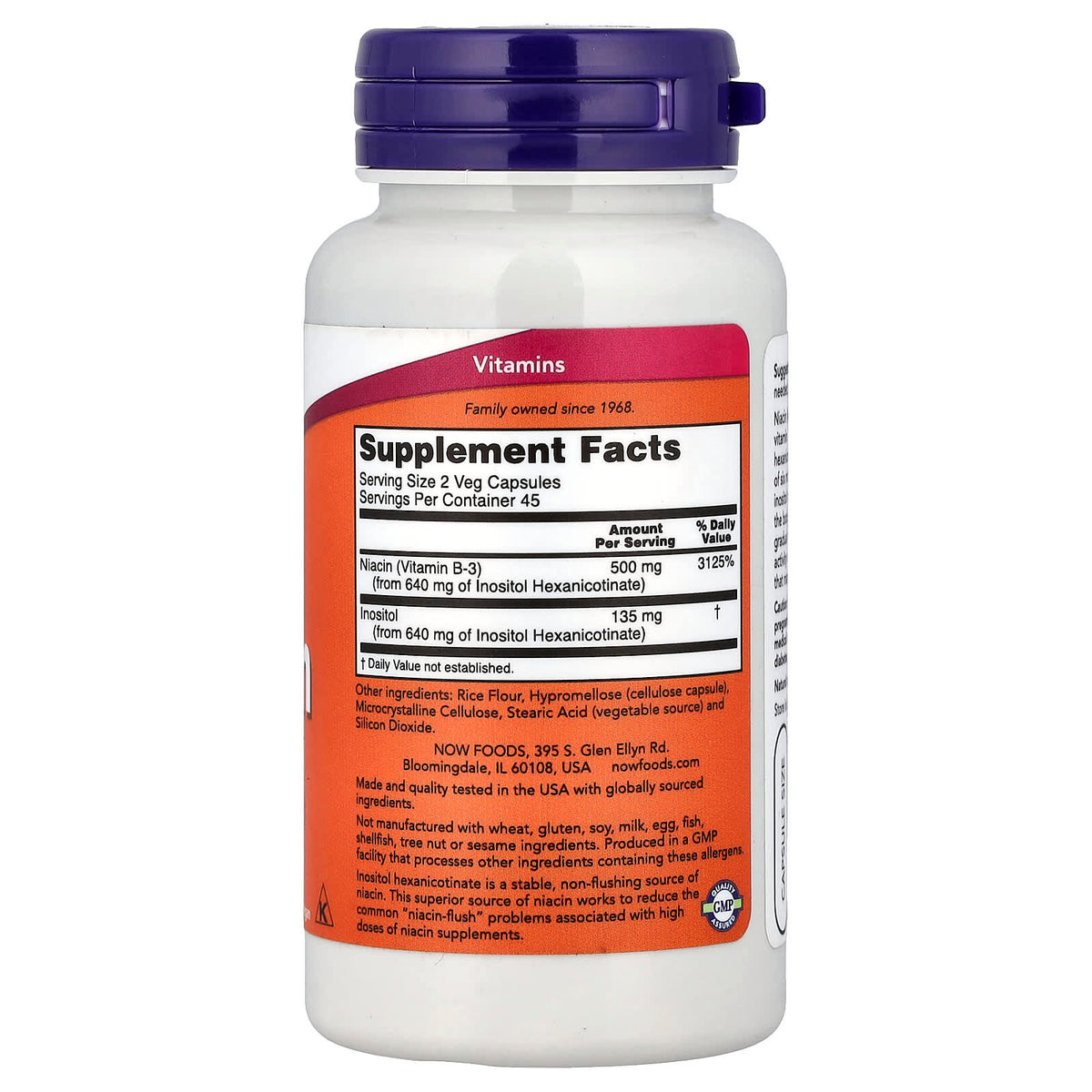 NOW Foods Flush-Free Niacin 250 mg 90 Veg Capsules