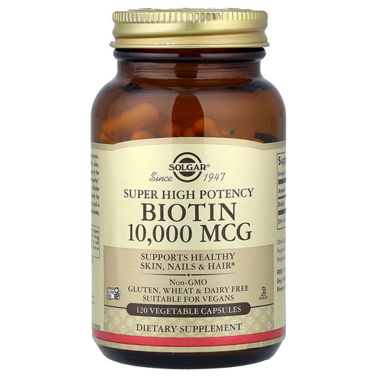 Solgar, Biotin, Super High Potency, 10,000 mcg, 120 Vegetable Capsules