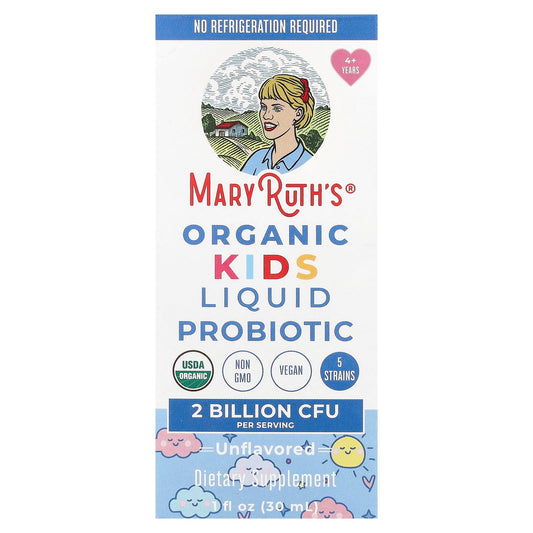 MaryRuth's, Organic Kids Liquid Probiotic, 4 + Years, Unflavoured, 2 Billion CFU, 1 fl oz (30 ml)