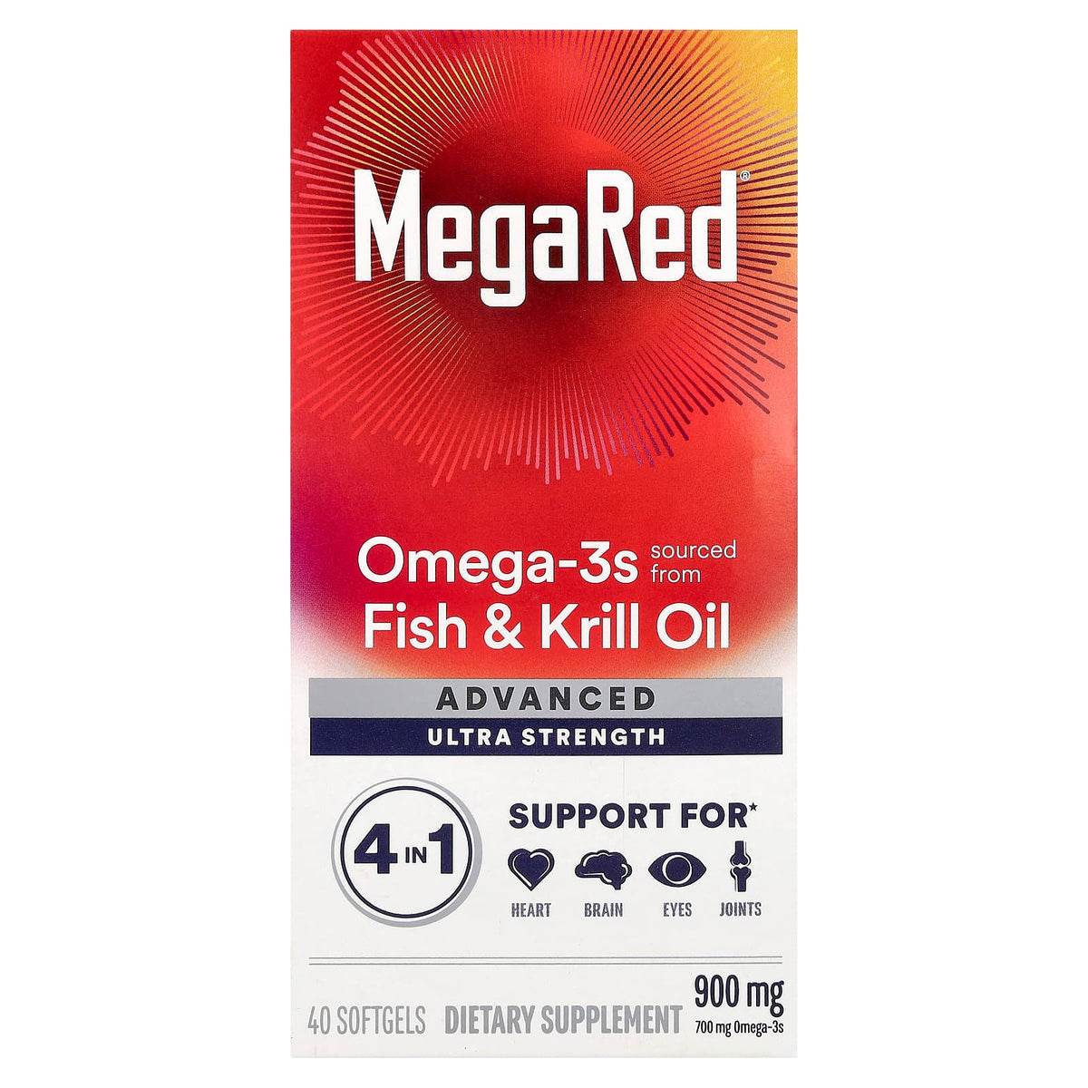 Schiff MegaRed, Advanced 4 In 1 Omega-3s, Ultra Strength 900 mg 40 Softgels