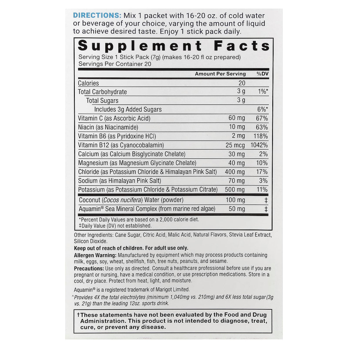 Force Factor Rapid Hydration Electrolyte Drink Mix 20 Stick