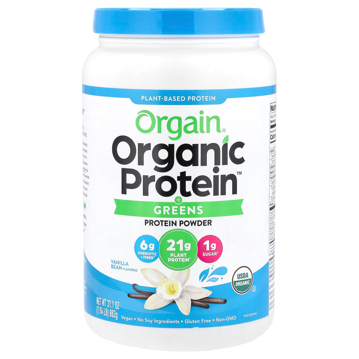 Orgain Protein + Greens Protein Powder, Plant-Based, Bean 1.94 lb (882 g)