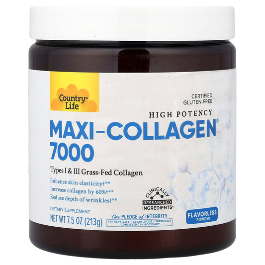 Country Life, High Potency Maxi-Collagen® 7000 Powder, Flavourless, 7.5 oz (213 g)