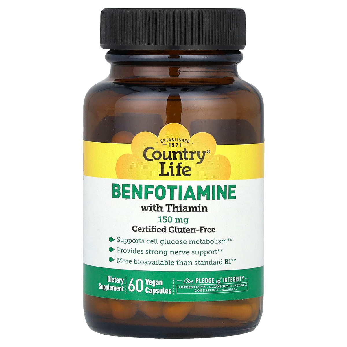 Country Life Benfotiamine Thiamine 150 mg 60 Vegan Capsules