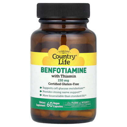 Country Life Benfotiamine Thiamine 150 mg 60 Vegan Capsules