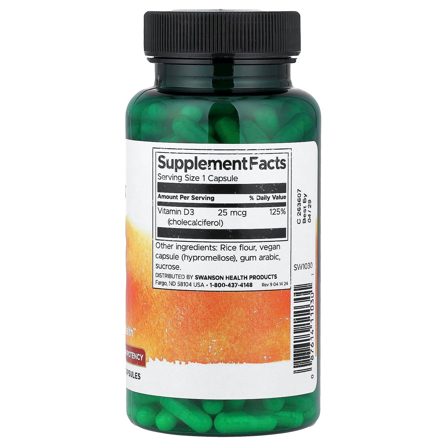 Swanson Vitamins, Vitamin D3, High Potency, 25 mcg (1,000 IU), 250 Capsules