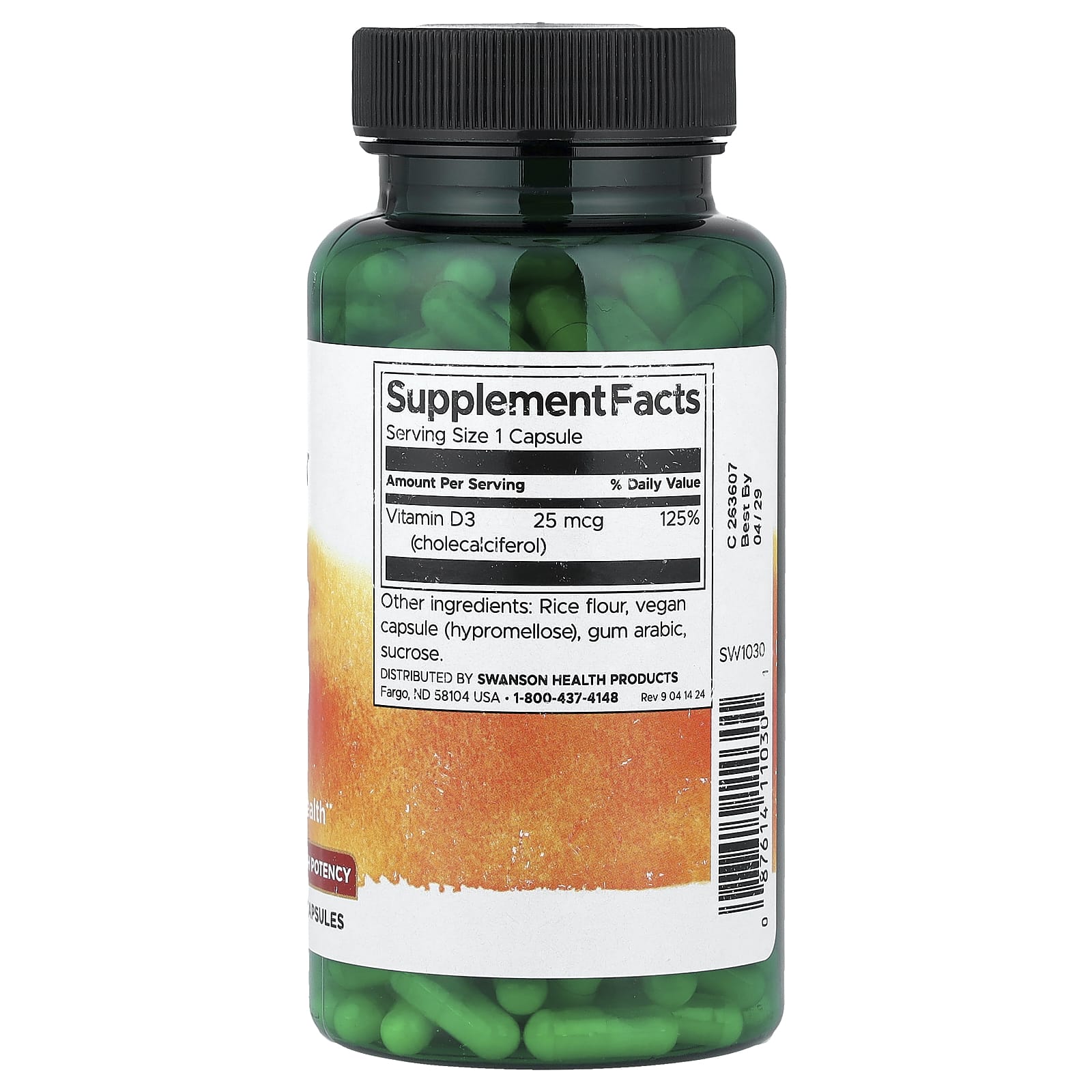 Swanson Vitamins, Vitamin D3, High Potency, 25 mcg (1,000 IU), 250 Capsules