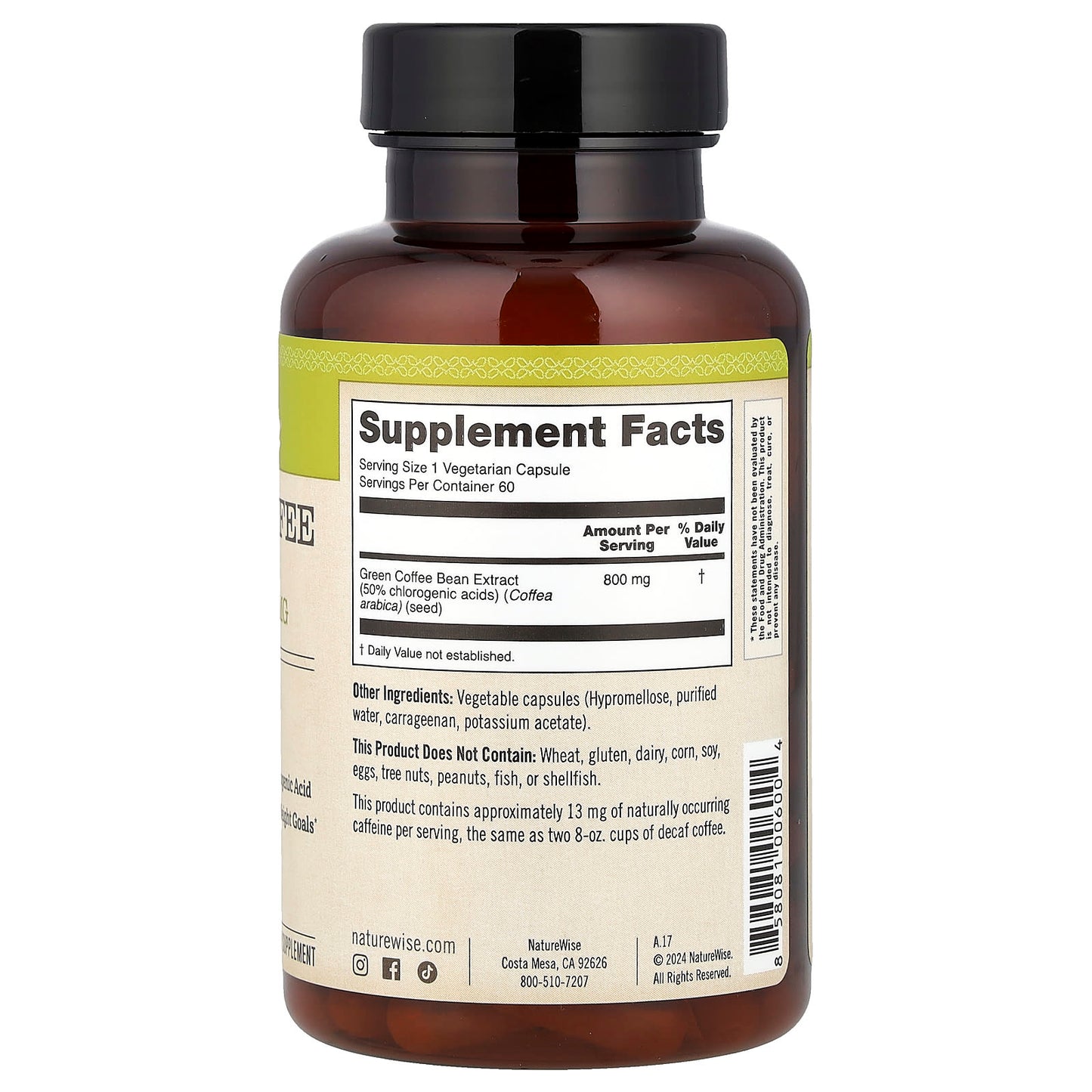 NatureWise, Green Coffee Bean Extract, 800 mg, 60 Vegetarian Capsules