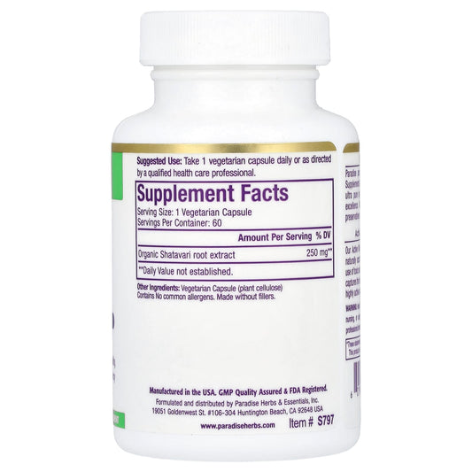 Paradise Herbs, Shatavari Extract, 60 Vegetarian Capsules (250 mg per Capsule)