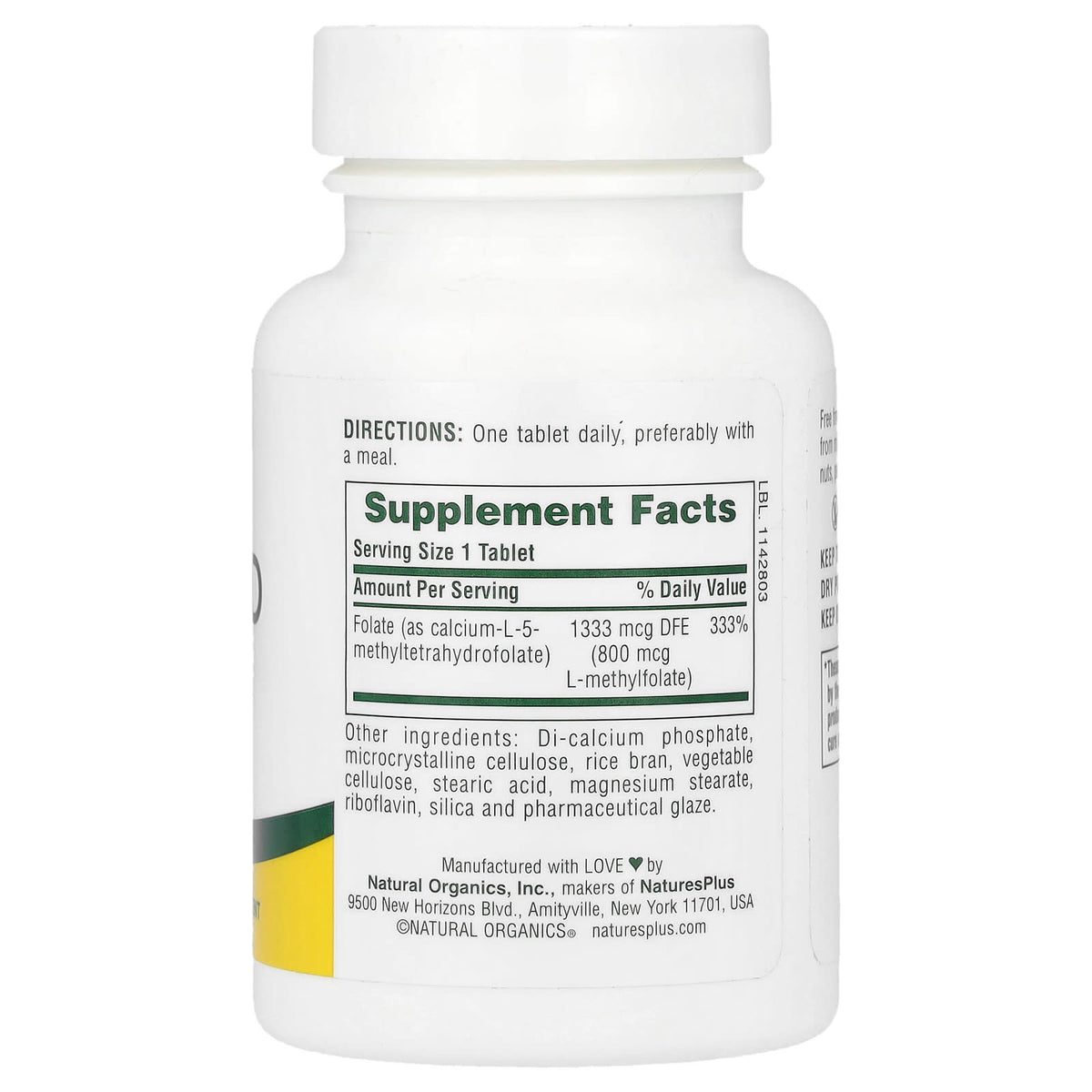 NaturesPlus Folic Acid as Methylfolate 800 mcg 90 Tabs