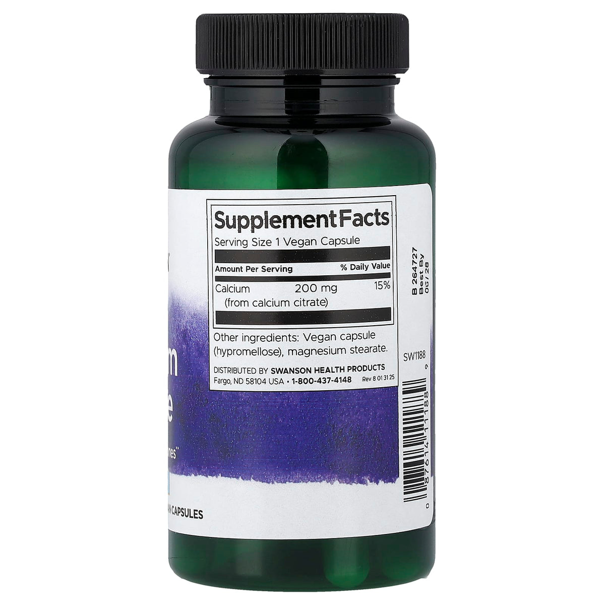 Swanson Calcium Citrate 200 mg 60 Vegan Caps