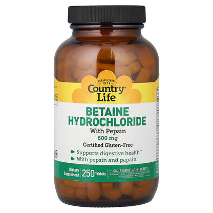 Country Life Betaine Hydrochloride Pepsin 250 Tablets