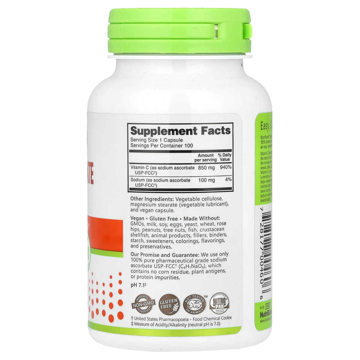NutriBiotic Immunity Sodium Ascorbate 100 Vegan Capsules