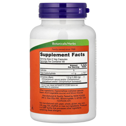 Now Foods, Cinnamon Bark, 600 mg, 120 Veg Capsules