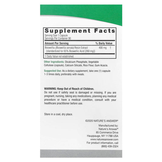 Nature's Answer, Boswellia, 400 mg, 90 Vegetarian Capsules