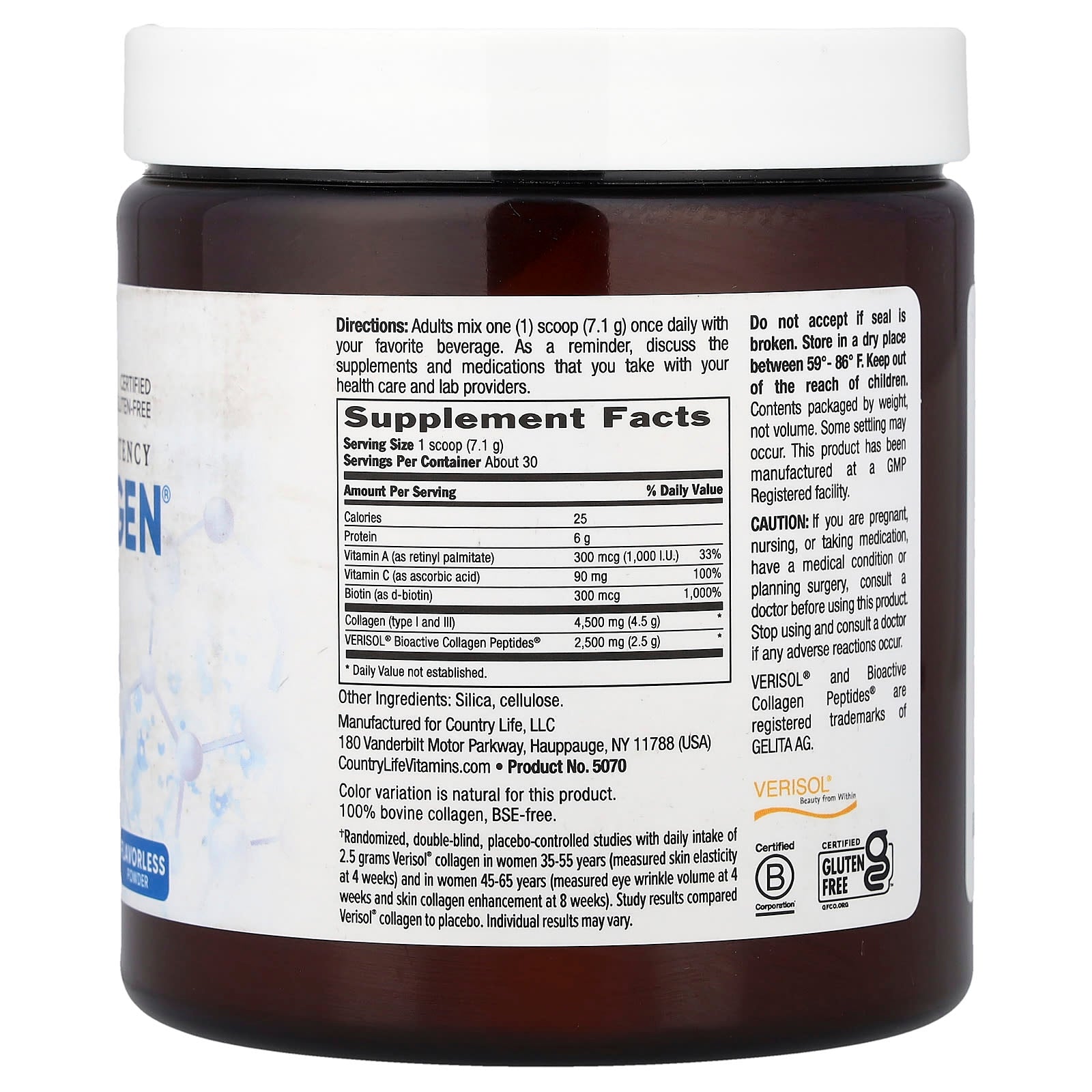Country Life, High Potency Maxi-Collagen® 7000 Powder, Flavourless, 7.5 oz (213 g)
