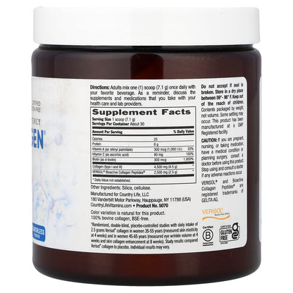 Country Life, High Potency Maxi-Collagen® 7000 Powder, Flavourless, 7.5 oz (213 g)