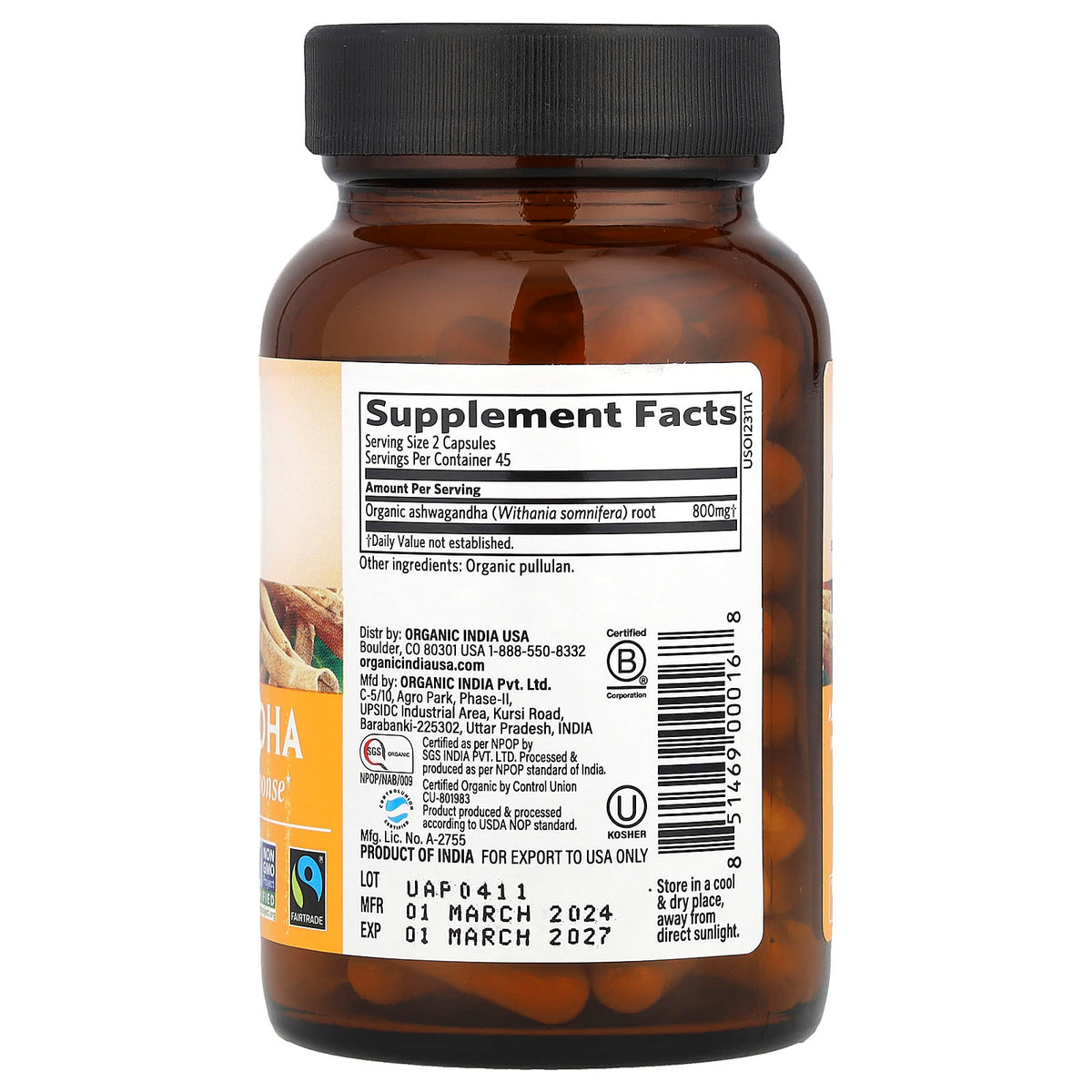 Organic India, Ashwagandha, 90 Vegetarian Caps
