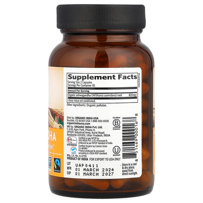 Organic India, Ashwagandha, 90 Vegetarian Caps