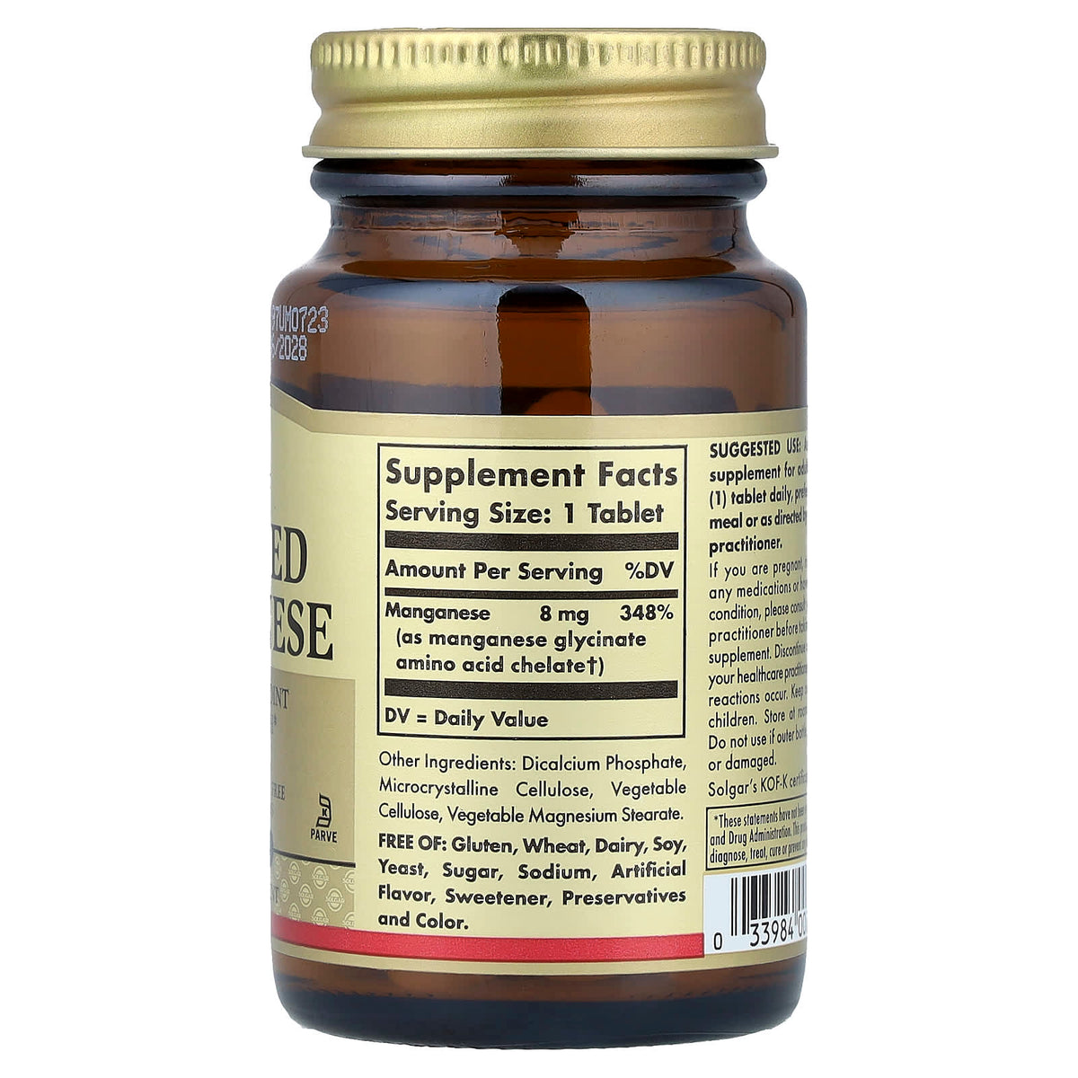 Solgar Chelated Manganese 8 mg 100 Tabs