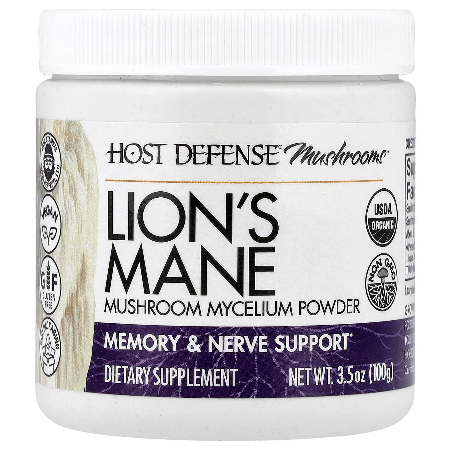 Fungi Perfecti Host Defense, Lion's Mane Mushroom Mycelium Powder Memory & Nerve