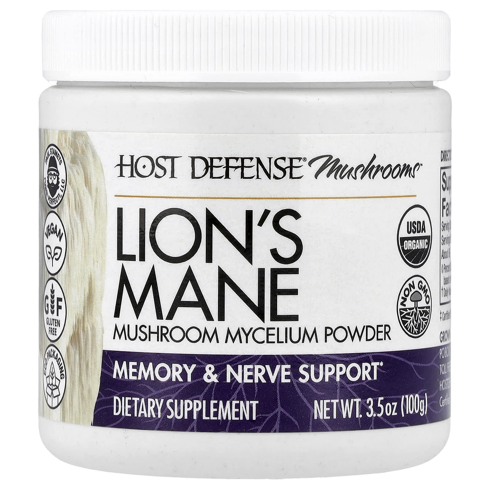 Fungi Perfecti Host Defense, Lion's Mane Mushroom Mycelium Powder Memory & Nerve