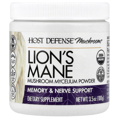 Fungi Perfecti Host Defense, Lion's Mane Mushroom Mycelium Powder Memory & Nerve