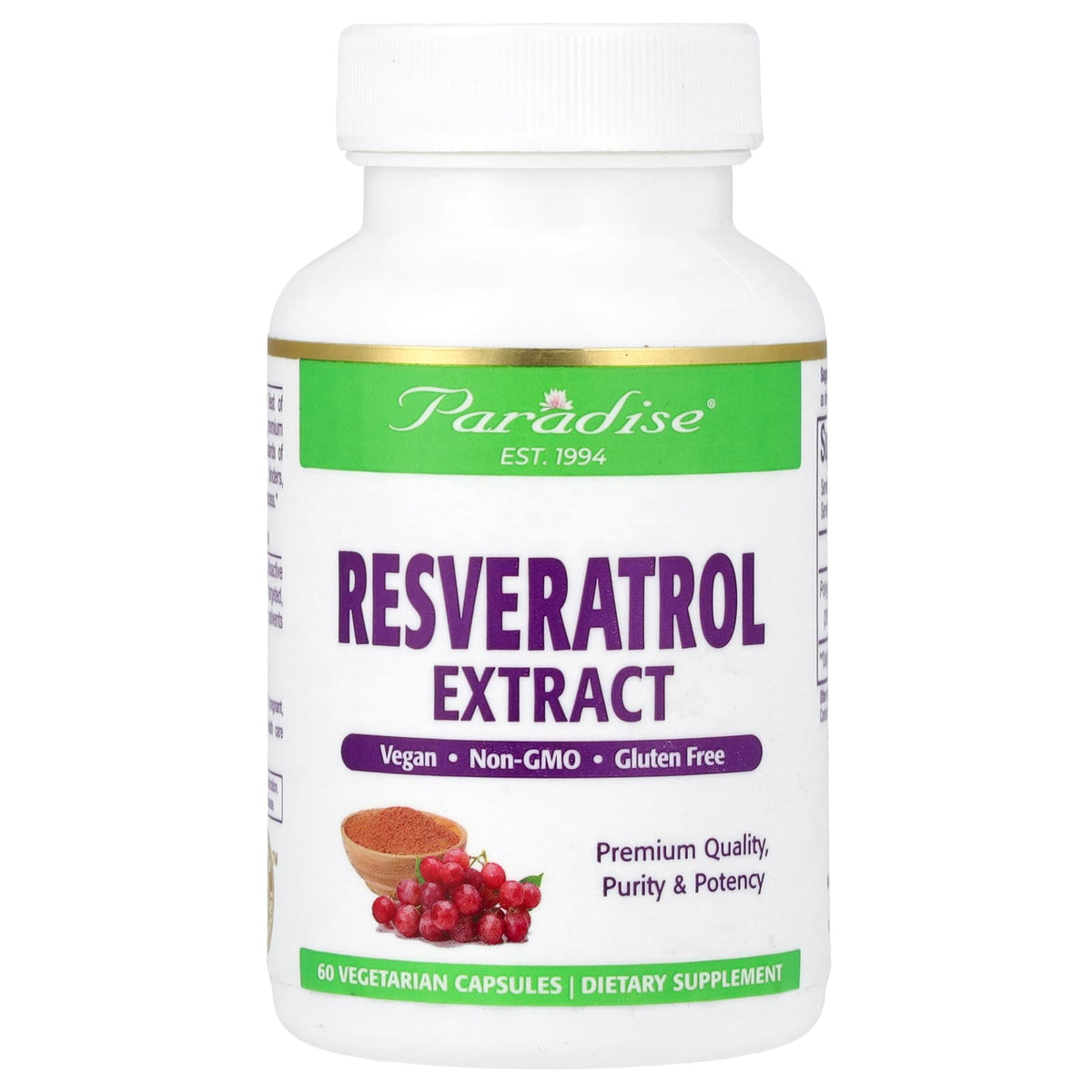 Paradise Herbs Resveratrol Extract 100 mg per Capsule 60 Veg Caps