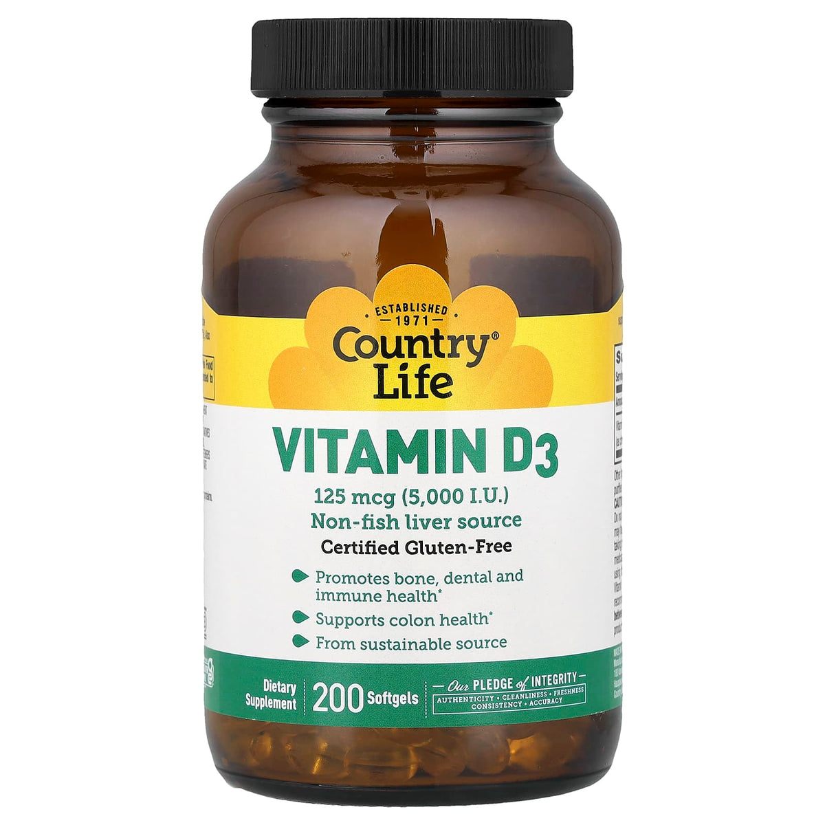 Country Life Vitamin D3 125 mcg (5,000 IU) 200 Softgels