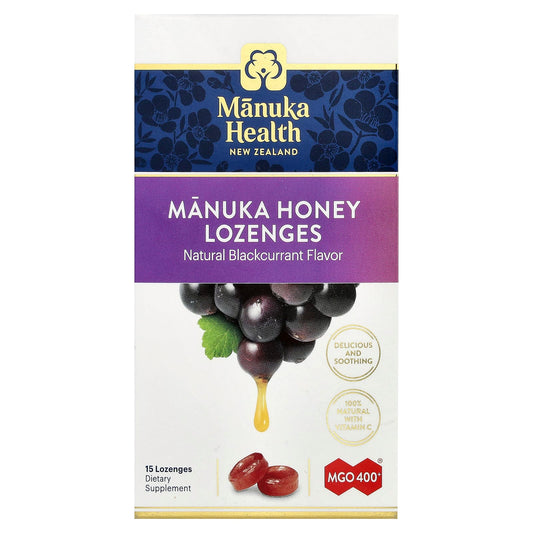 Manuka Health, Manuka Honey Pastilles, Natural Blackcurrant, MGO 400+, 15 Pastilles