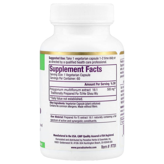 Paradise Herbs, Fo-Ti, He Shou Wu, 60 Vegetarian Capsules (500 mg per Capsule)