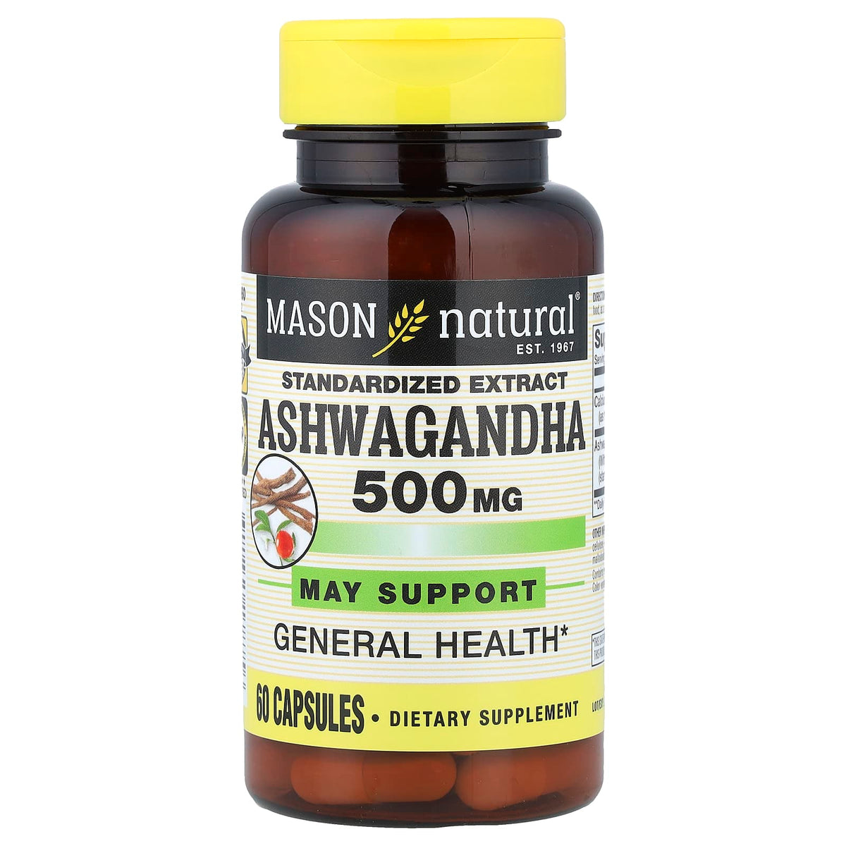 Mason Natural, Ashwagandha, Standardized Extract, 500 mg, 60 Capsules