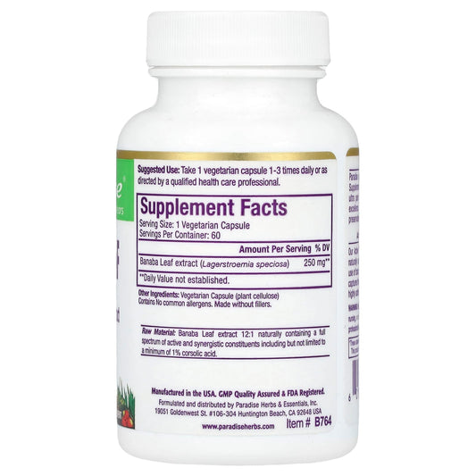 Paradise Herbs, Banaba Leaf, 60 Vegetarian Capsules (250 mg per Capsule)