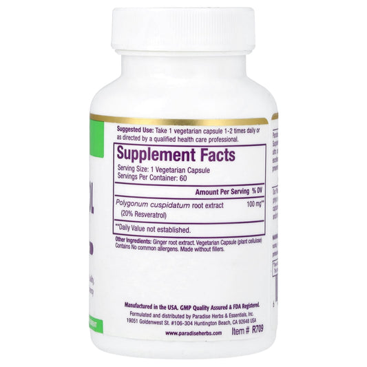 Paradise Herbs Resveratrol Extract 100 mg per Capsule 60 Veg Caps