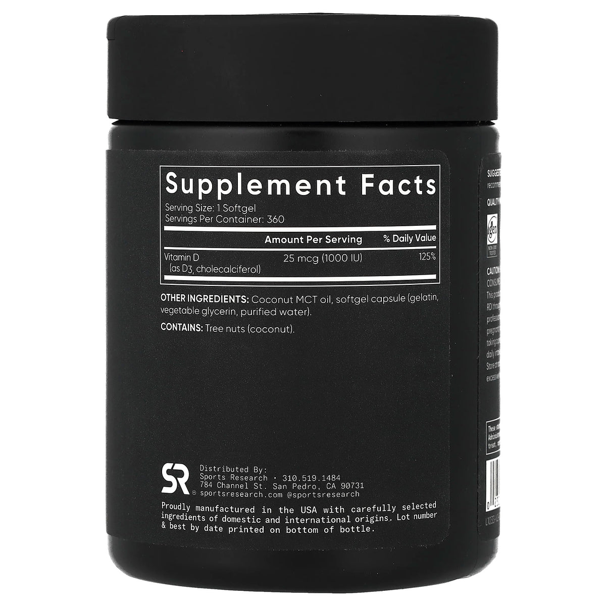 Sports Research Vitamin D3 25 mcg (1,000 IU) 360 Softgels