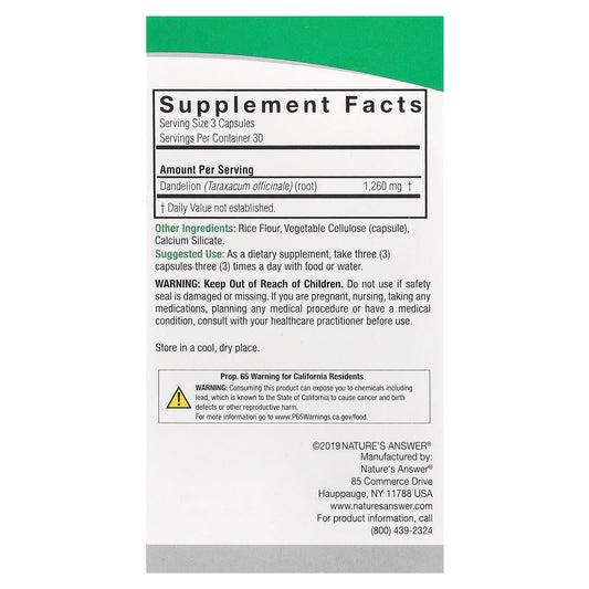 Nature's Answer, Dandelion, 1,260 mg, 90 Vegetarian Capsules