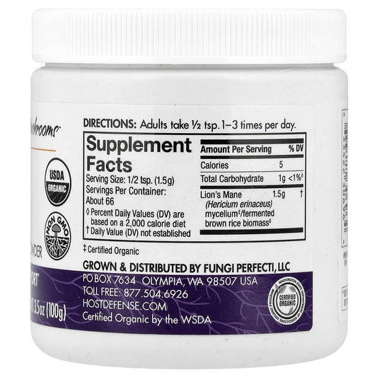 Fungi Perfecti Host Defense, Lion's Mane Mushroom Mycelium Powder Memory & Nerve