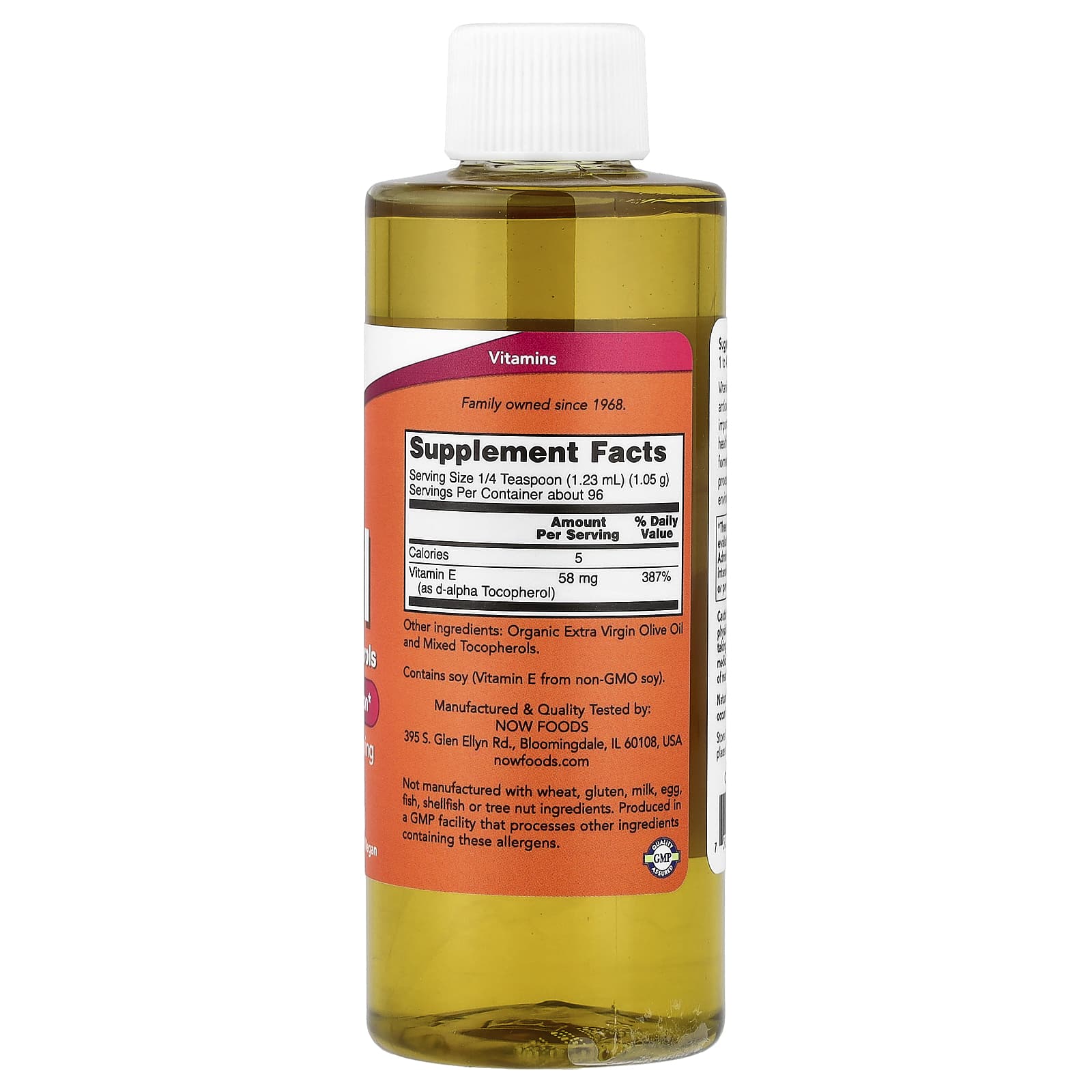 NOW Foods, Vitamin E Oil with Mixed Tocopherols, 58 mg (87 IU), 4 fl oz (118 ml)