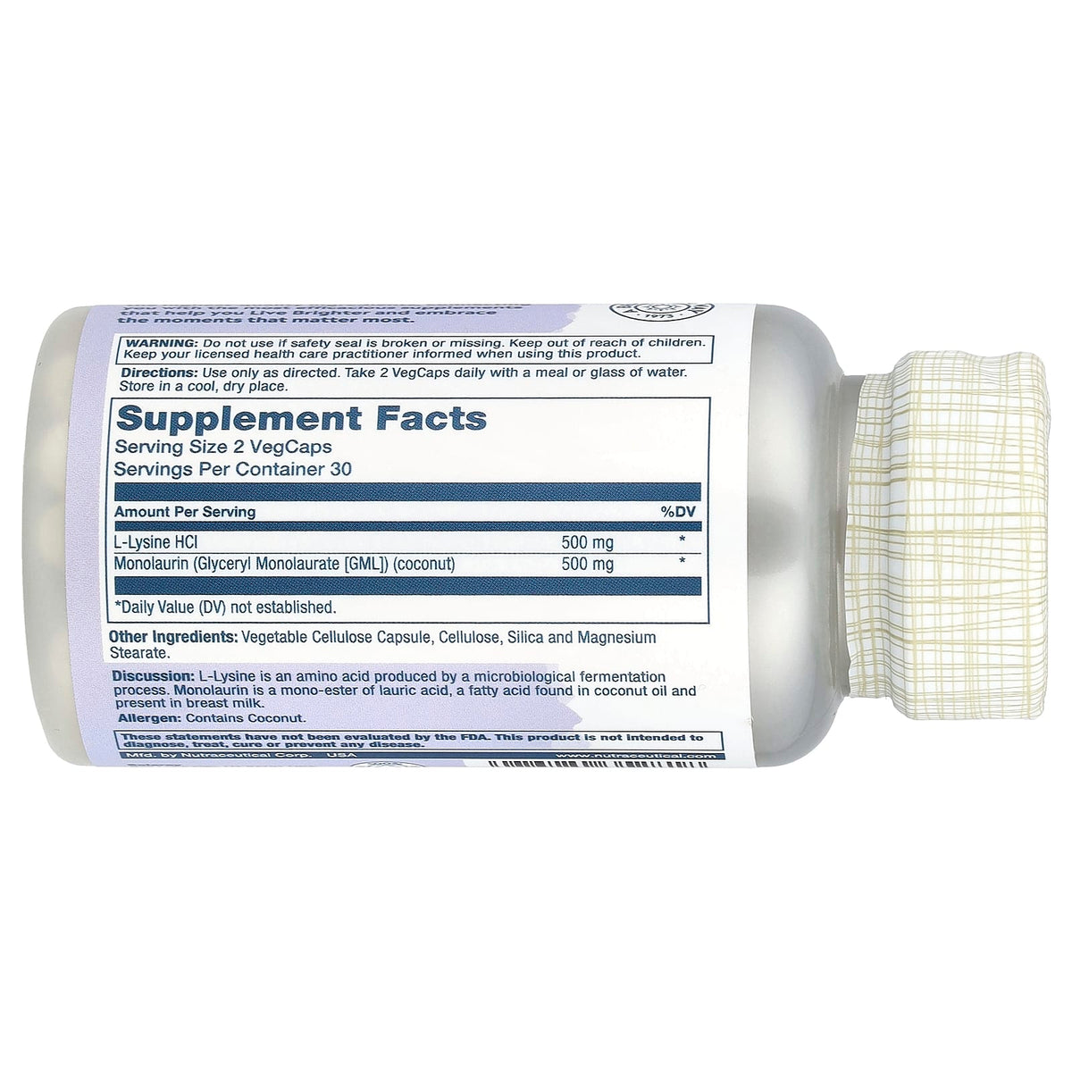 Solaray, L-Lysine Monolaurin, 1:1 Ratio - 60 Veg Caps