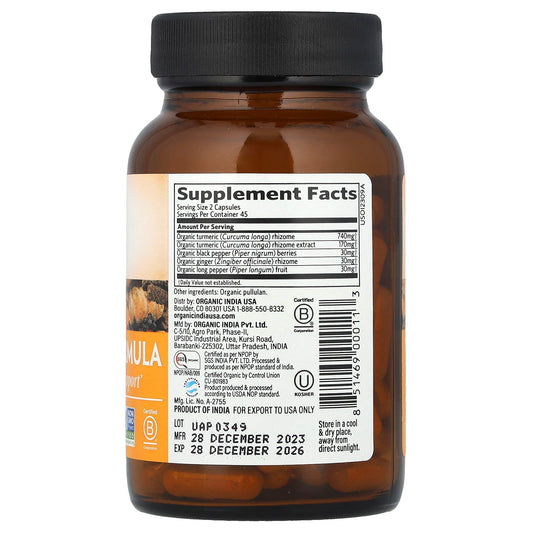 Organic India, Turmeric Formula, 90 Vegetarian Capsules