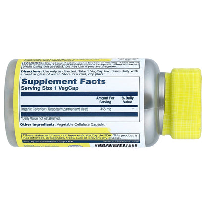 Solaray, Organically Grown Feverfew, 455 mg, 100 VegCaps