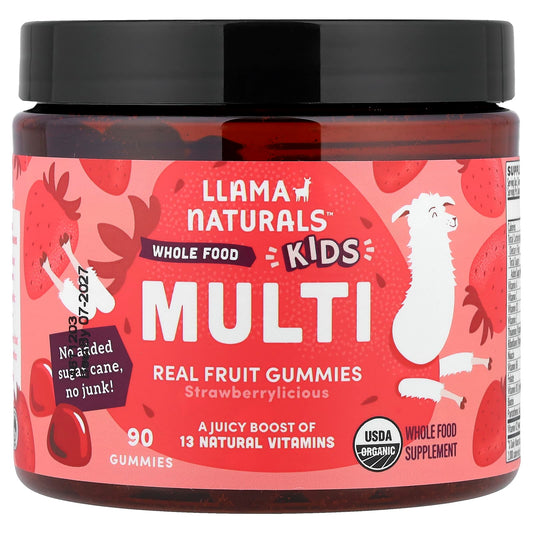 Llama Naturals, Kids Multi, Real Fruit Gummies, Strawberrylicious, 90 Gummies