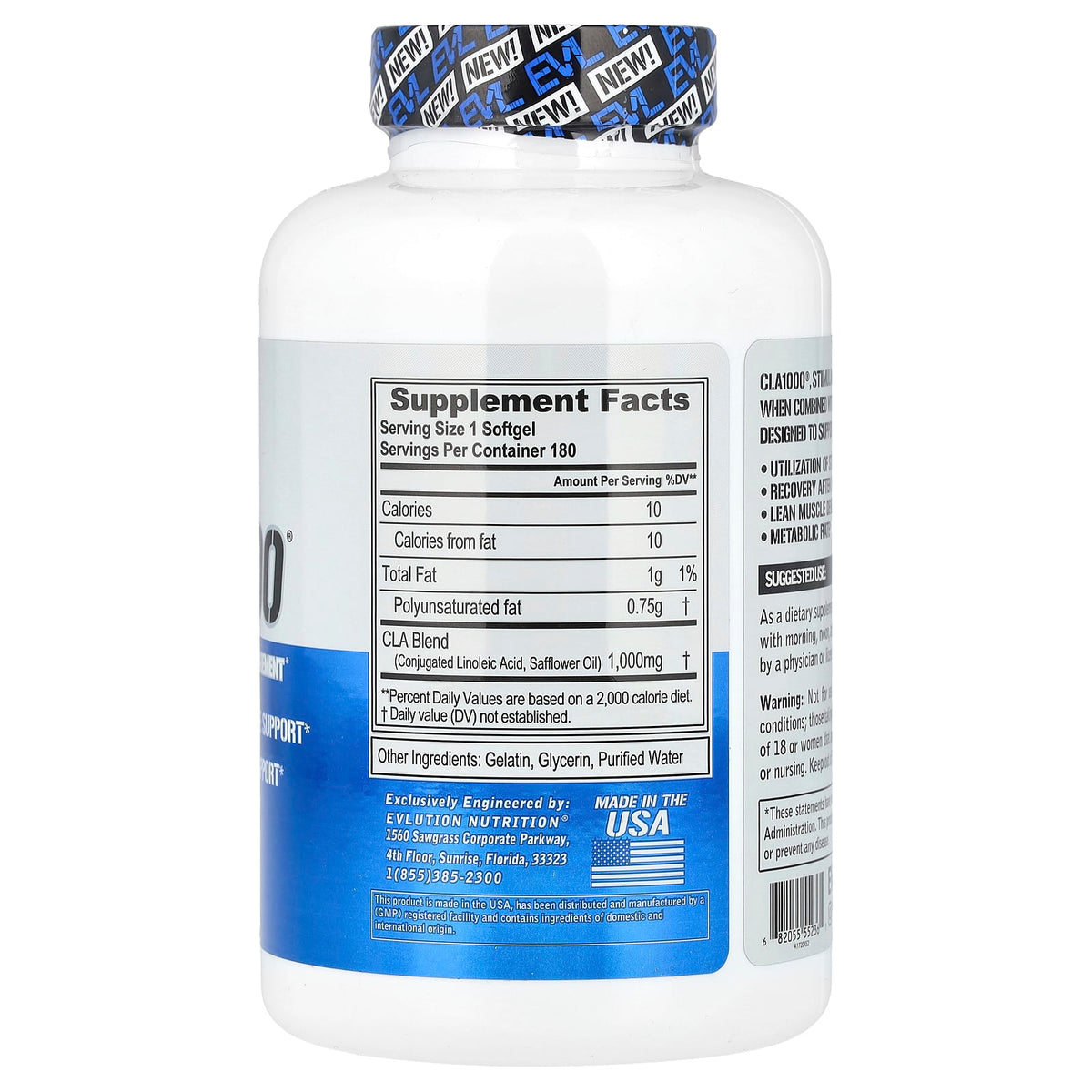 EVLution CLA1000 Stimulant Free Weight Management 180 Softgels