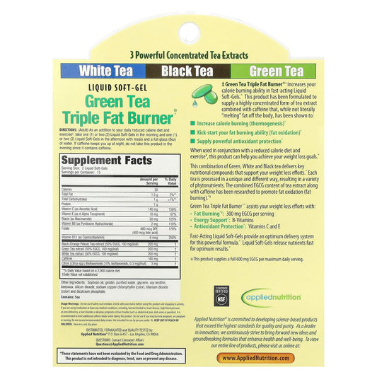 Applied Nutrition, Maximum Strength, Green Tea Triple Fat Burner®, 30 Liquid Soft Gels